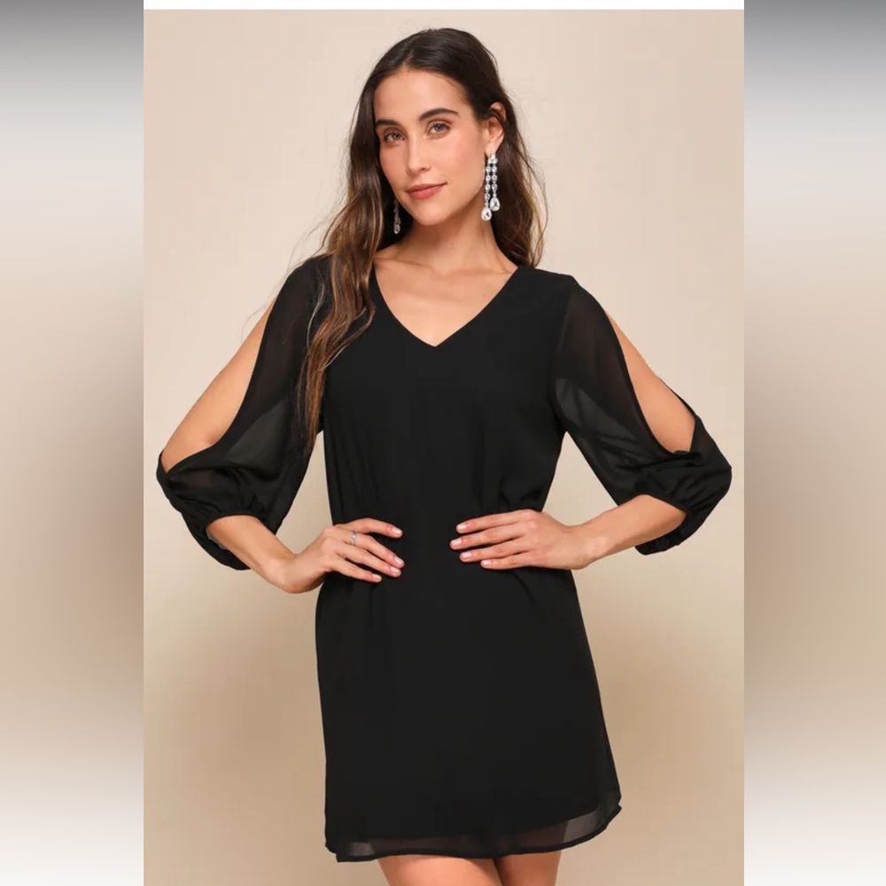 Lulu's Elegant Black Sheer Sleeve Dress